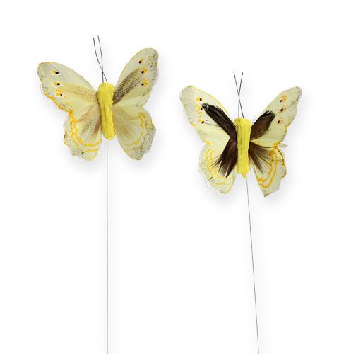 Floristik24 Decorative butterfly on wire yellow 8cm 12pcs
