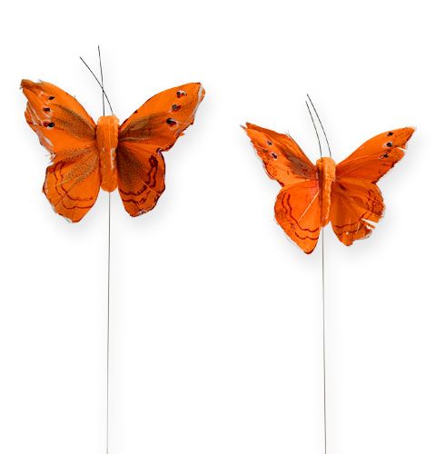 Product Deco butterfly on wire Orange 8cm 12pcs