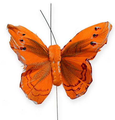 Product Deco butterfly on wire Orange 8cm 12pcs