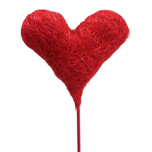 Flower plug sisal heart red 10cm 12pcs