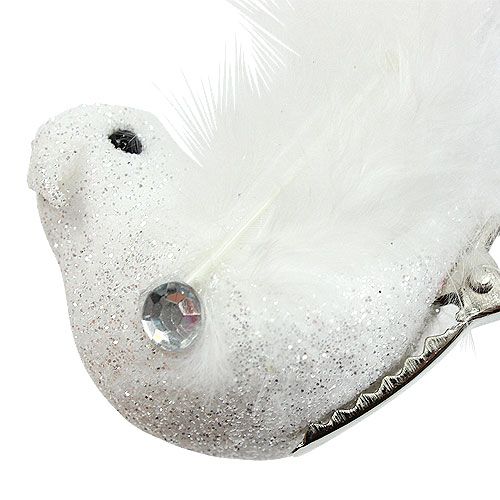 Product Deco bird on the clip with glitter white 14cm 2pcs