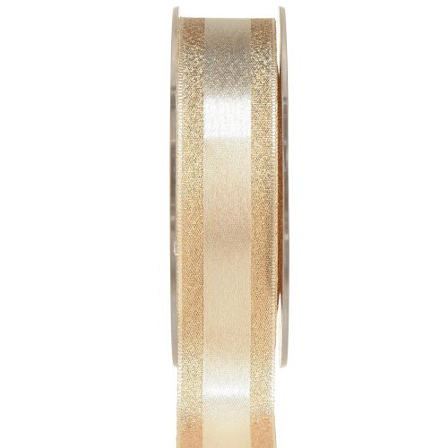 Floristik24 Decorative ribbon gold with glitter and stripes gift ribbon 25mm 20m
