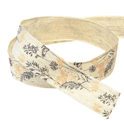 Product Decorative ribbon grasses and leaves linen ribbon natural 25mm 18m