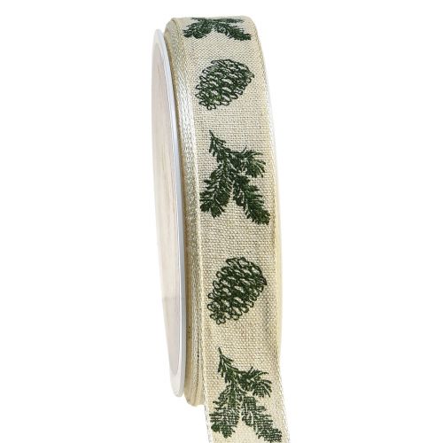 Product Decorative ribbon with wire edge cone cream green W25mm L18m
