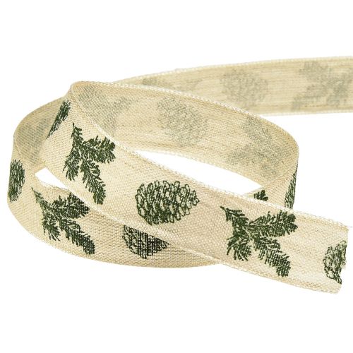 Product Decorative ribbon with wire edge cone cream green W25mm L18m
