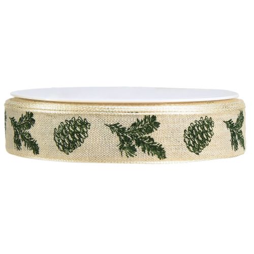 Product Decorative ribbon with wire edge cone cream green W25mm L18m