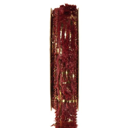 Product Decorative ribbon with fur decorative ribbon faux fur Bordeaux gold 25mm 15m