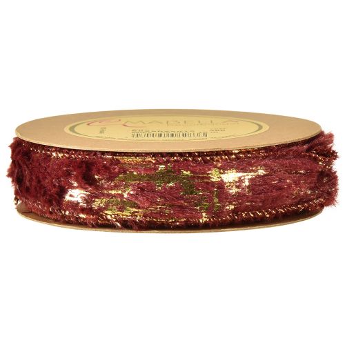 Product Decorative ribbon with fur decorative ribbon faux fur Bordeaux gold 25mm 15m