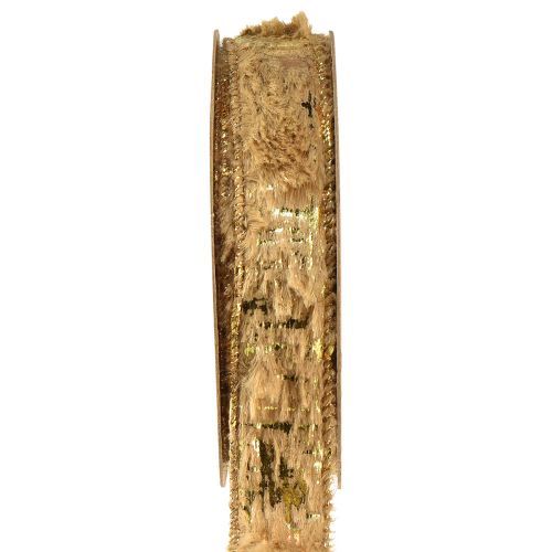 Product Decorative ribbon with fur decorative ribbon faux fur brown gold 25mm 15m