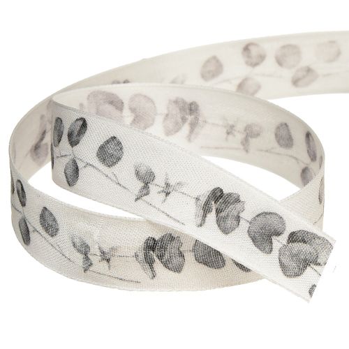 Product Decorative ribbon eucalyptus white grey W25mm L20m