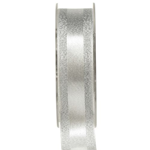 Product Decorative ribbon silver with glitter gift ribbon with stripes 25mm 20m