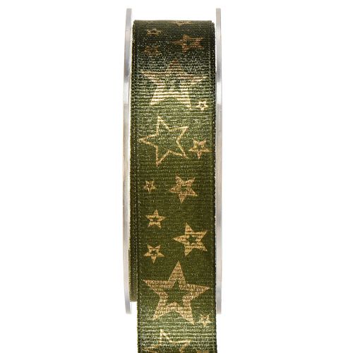 Decorative Ribbon Christmas with Stars Green Gold W25mm L15m