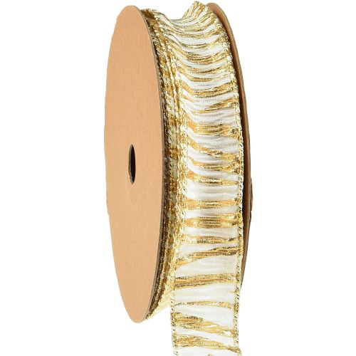 Floristik24 Decorative ribbon chiffon white/gold 25mm 15m