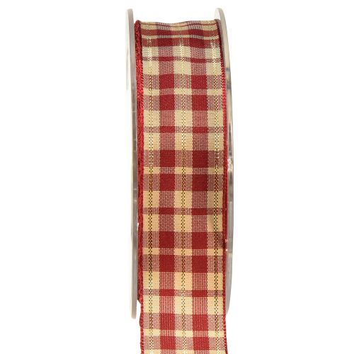 Product Decorative ribbon check ribbon red beige gold W25mm L20m