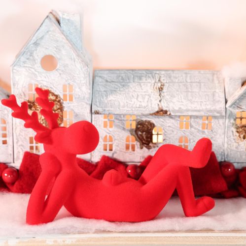 Dekofigur Red Reclining Reindeer Modern Design 24cm Set of 2 | Floristik24.co.uk