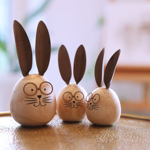 Product Decorative rabbit made of wood and metal with a humorous design, a friendly eye-catcher, 19cm, 2 pieces