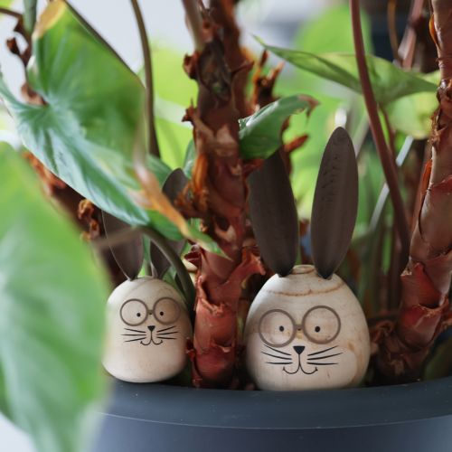 Product Decorative rabbit made of wood and metal with a humorous design, a friendly eye-catcher, 19cm, 2 pieces