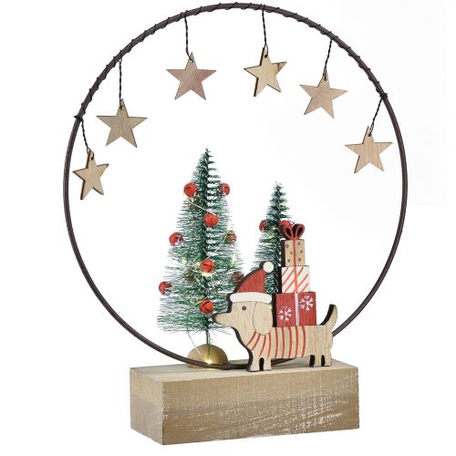 Product Decoration ring wood metal Christmas with dog Ø21cm H25cm