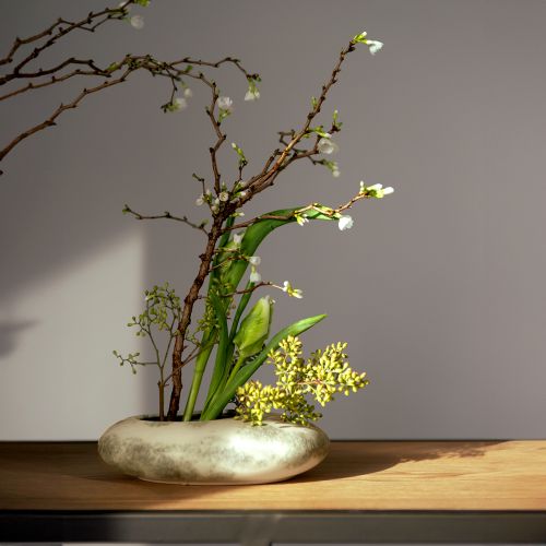 Decorative bowl oval flat ceramic bowl cream grey-green 19×14×5cm
