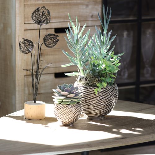 Product Ceramic Flower Pot Spiral Decor Beige Brown Ø9cm 4pcs