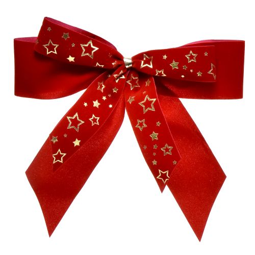 Product Decorative bow 4cm wide Red Christmas bow with golden stars Handmade bow 16×15cm 2pcs
