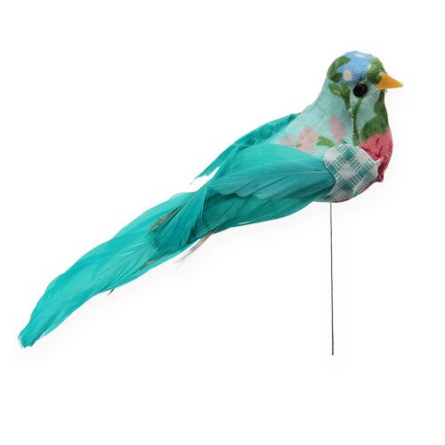 Floristik24 Decorative bird on wire Turkis 13cm 2pcs