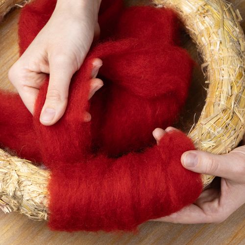 Product Wool cord, decorative wool, red, 2m felted wool for floristry, decoration, and crafts