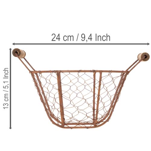 Wire basket, metal basket with handle, wood, rust, decorative, Ø18cm | Floristik24.co.uk