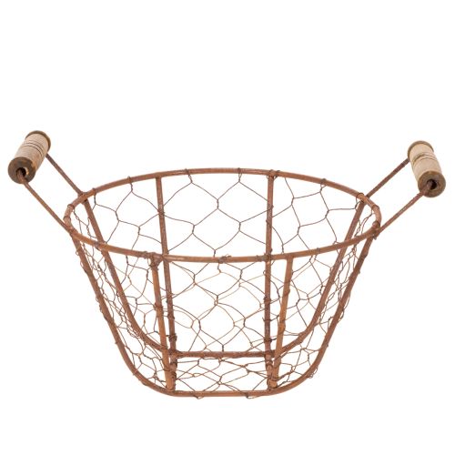 Wire basket, metal basket with handle, wood, rust, decorative, Ø18cm | Floristik24.co.uk