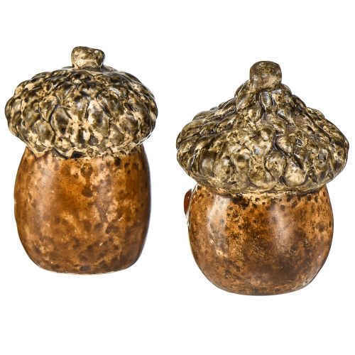 Product Ceramic Acorn House Decorative Acorns with Heart Motif Brown 6cm - Autumn Table Decoration - 6 pcs