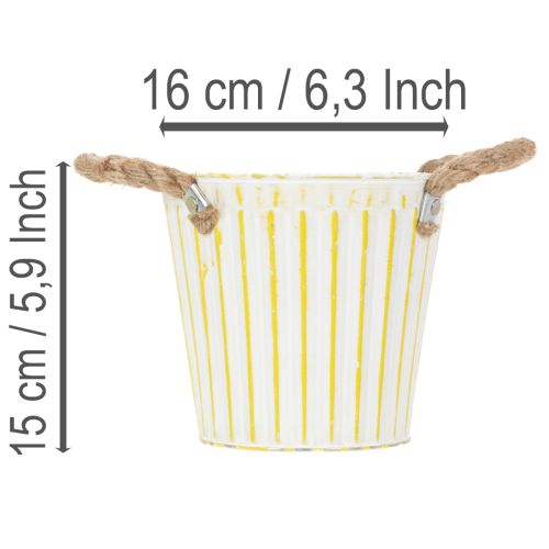 Product Bucket for planting, planter with handles, metal decoration pink/green/yellow shabby chic Ø16.5cm H15cm 3-piece set