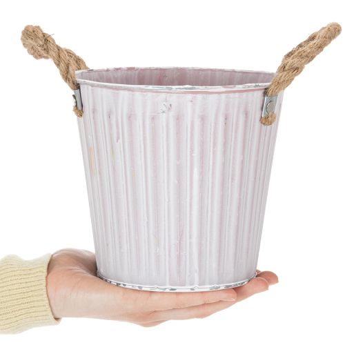 Product Bucket for planting, planter with handles, metal decoration pink/green/yellow shabby chic Ø16.5cm H15cm 3-piece set