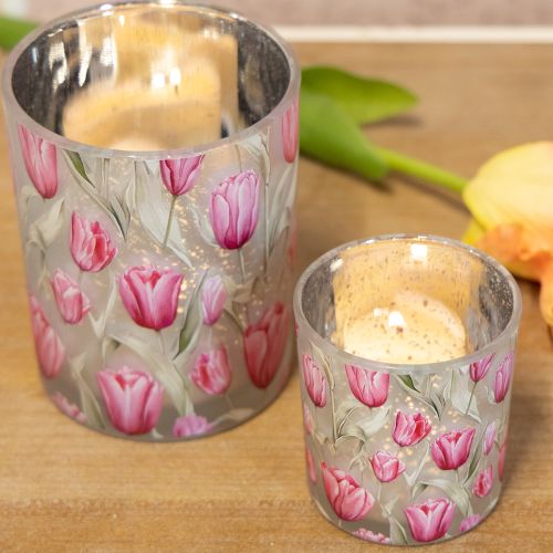 Product Elegant tulip-motif lantern for atmospheric spring decoration, 12.5cm, 2 pieces.