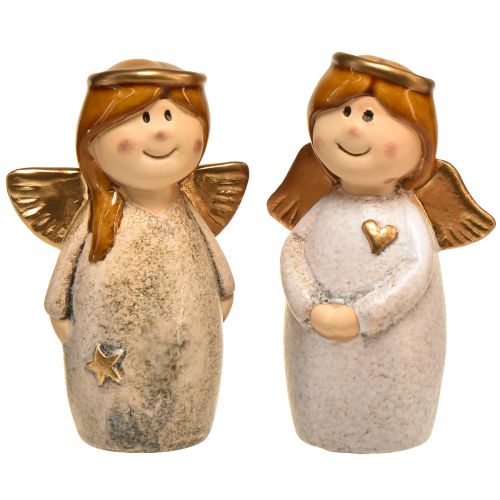 Product Angel decoration figures – cream and white with gold accents, 13 cm – heavenly embellishment for your home – 2 pieces