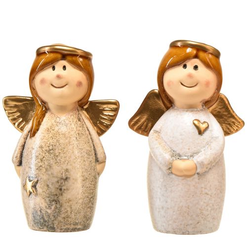 Product Angel decoration figures – cream and white with gold accents, 13 cm – heavenly embellishment for your home – 2 pieces