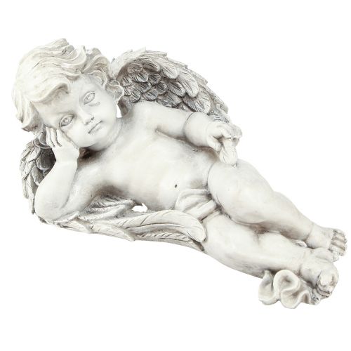 Floristik24 Angel lying grave decoration polyresin grey white 31×16cm