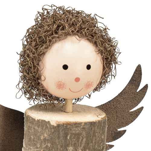 Product Angel with curls wooden decoration Christmas natural H15cm 3 pcs