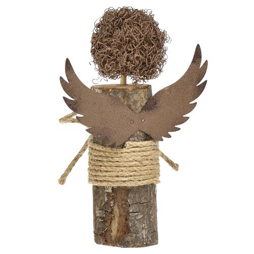 Product Angel with curls wooden decoration Christmas natural H15cm 3 pcs