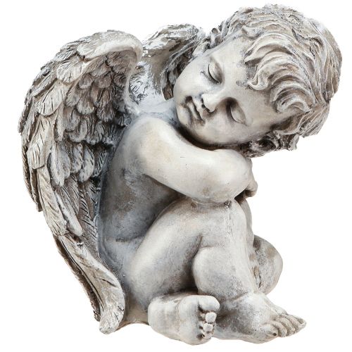 Floristik24 Sitting angel decorative figure grave decoration grey polyresin H18cm