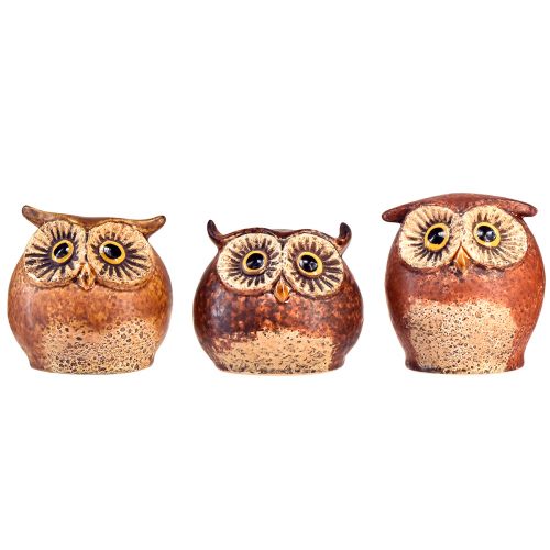 Product Charming ceramic owl figurines – Detailed design in brown and cream, 10.5 cm – Perfect decoration for living and working spaces – 3 pieces