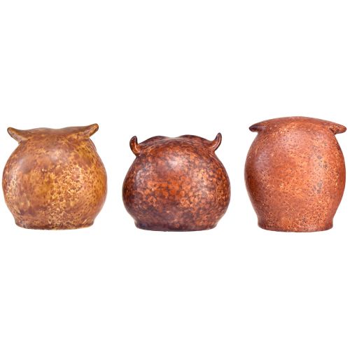 Product Charming ceramic owl figurines – Detailed design in brown and cream, 10.5 cm – Perfect decoration for living and working spaces – 3 pieces