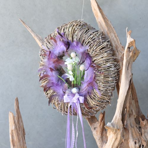 Floristik24 Feather wreath purple pheasant feathers decorative wreath Ø20cm 3 pcs