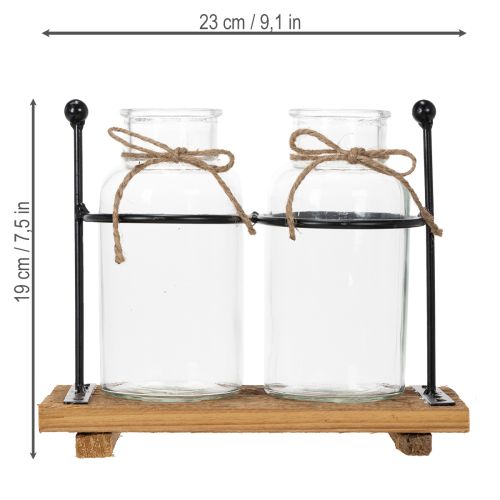 Decorative bottle vase, glass and wood, 23x12x19.5cm, 2 pieces | Floristik24.co.uk