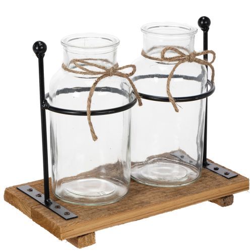 Decorative bottle vase, glass and wood, 23x12x19.5cm, 2 pieces buy online | Floristik24.co.uk