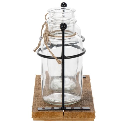 Decorative bottle vase, glass and wood, 23x12x19.5cm, 2 pieces | Floristik24.co.uk