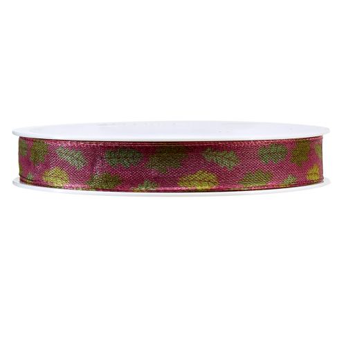 Product Gift ribbon autumn fabric ribbon with oak leaves Bordeaux green 15mm 18m