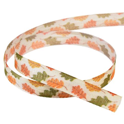 Product Gift ribbon autumn fabric ribbon with oak leaves cream 15mm 18m