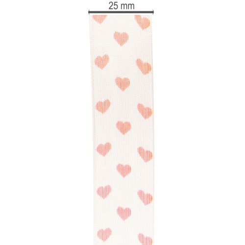 Product Gift ribbon with hearts, ideal for creative packaging ideas and personal gifts, 2.5 cm wide, 15 m long