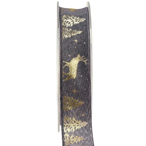 Gift Ribbon Lavender Gold Christmas Deer 25mm 15m