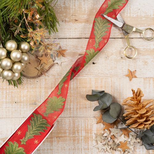 Festive Ribbon with Christmas Tree and Stars Design 40mm x 15m | Floristik24.co.uk